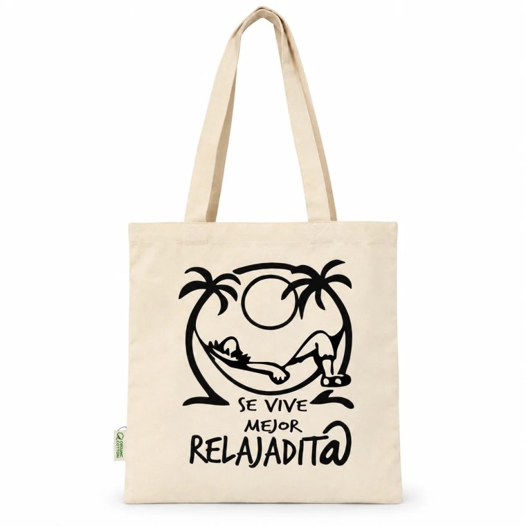 Bolsa Tote de Algodón "Se Vive Mejor Relajadit@"