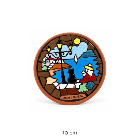 Plato de Cerámica Artesanal - Señora y Gato