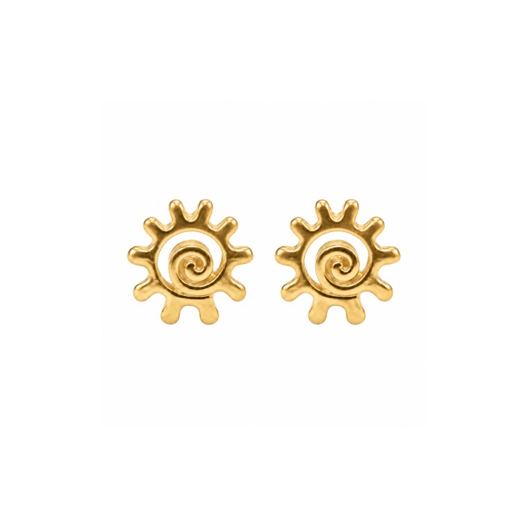 Gold Sun and Spiral Sleeper Earrings