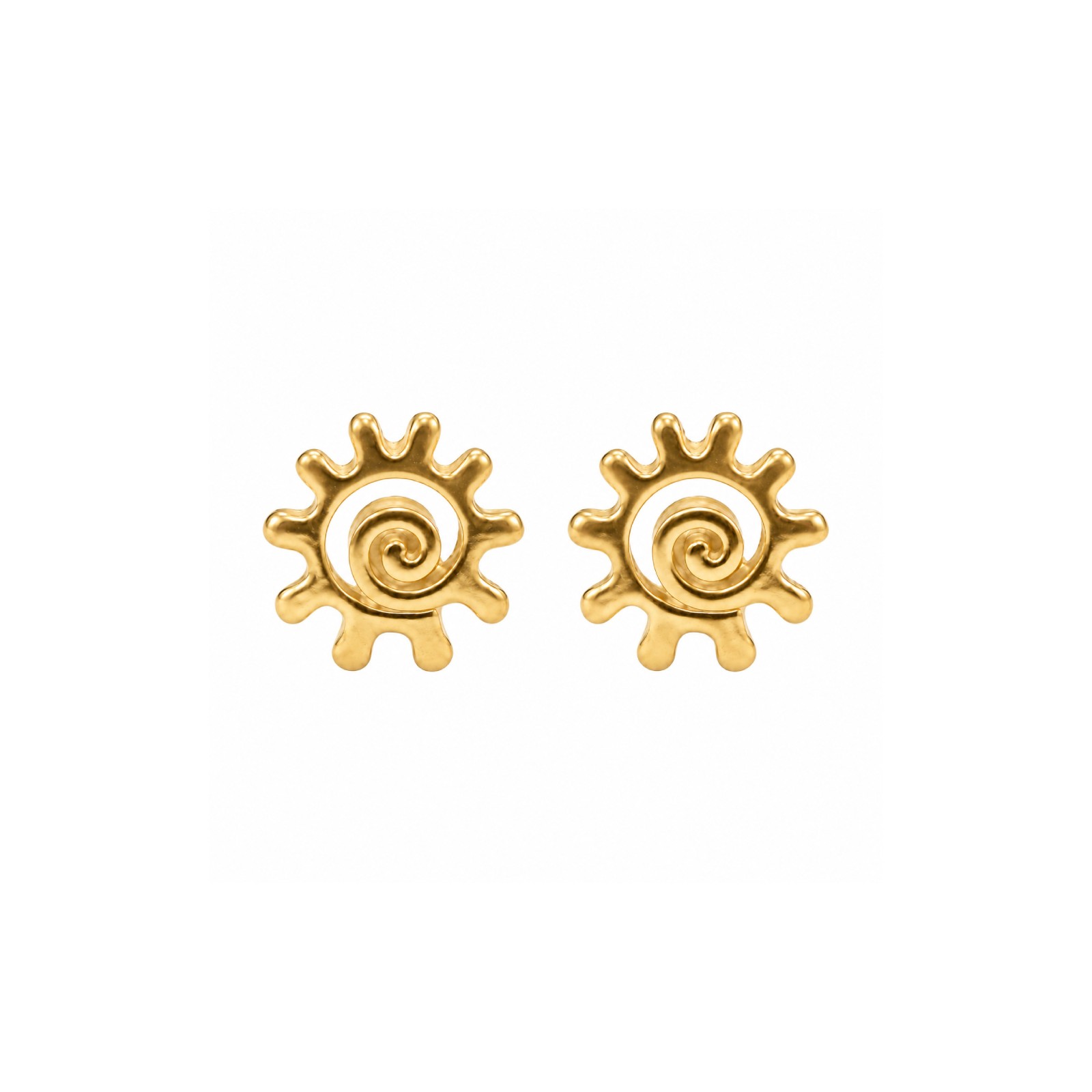 Gold Sun and Spiral Sleeper Earrings