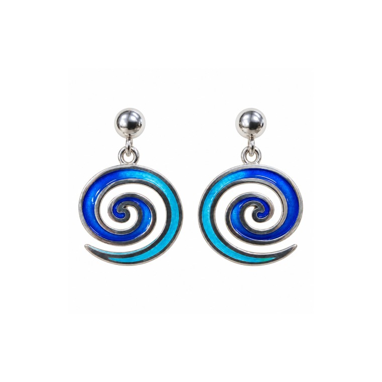 Pendientes Pintadera Espiral Canaria Esmaltados en Azul