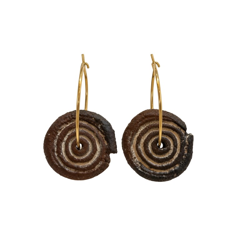 Canarian Spiral Pintadera Hoop Earrings – Handcrafted Clay