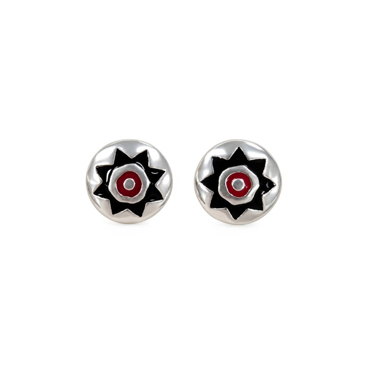Red and Black Sun Pintadera Stud Earrings