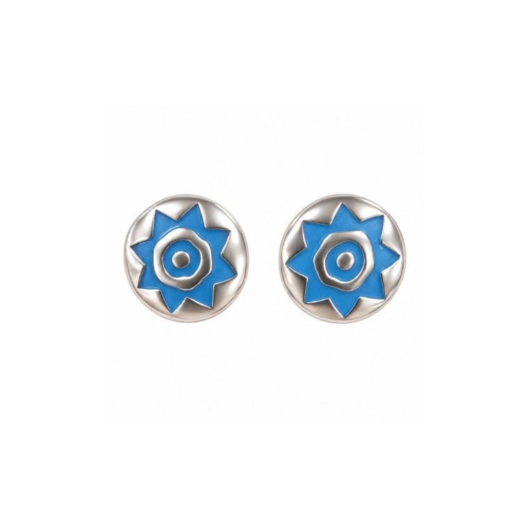 Ligth Blue and Black Sun Pintadera Stud Earrings