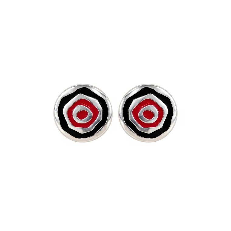 Red and Black Spiral Pintadera Stud Earrings