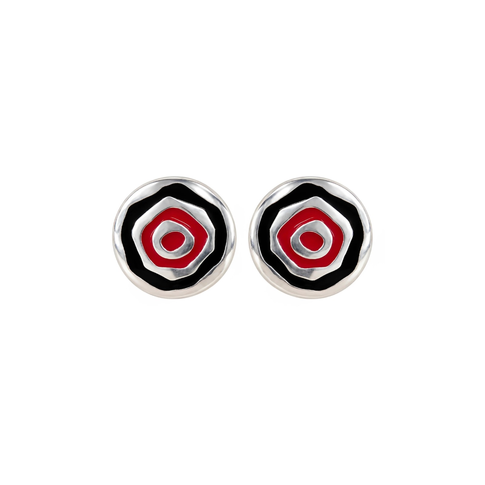 Red and Black Spiral Pintadera Stud Earrings
